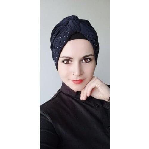 Hijab Pearl Knot Bone Navy Blue