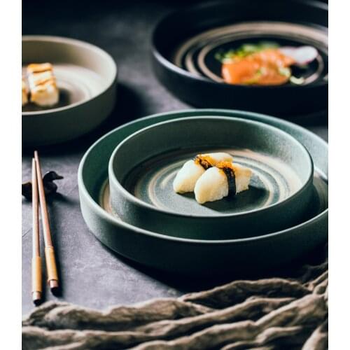 Japanese-style Ceramic Plate Creative Retro Ceramic Round Deep Plate Household Tableware Kitchen Restaurant Service Plate