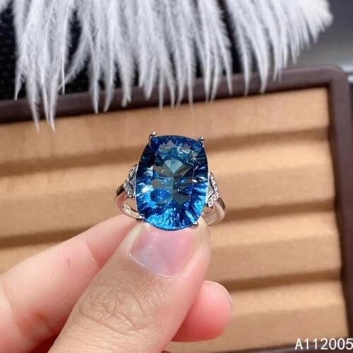 KJJEAXCMY fine jewelry 925 sterling silver inlaid natural blue topaz gemstone new Female ring vintage Support test