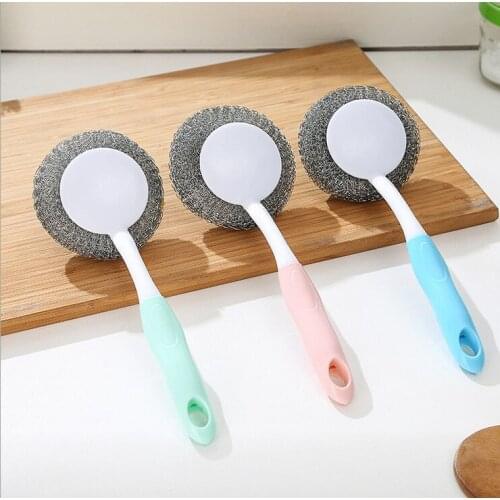 Kitchen hanging dish cleaning brush creative long handle steel wire ball brush oil washing pan scrub