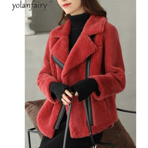 100% Genuine Wool Real Fur Coat Women Motorcycle Jackets for Women 2020 Winter Clothes Women Sheep Shearing Real Fur Jacket