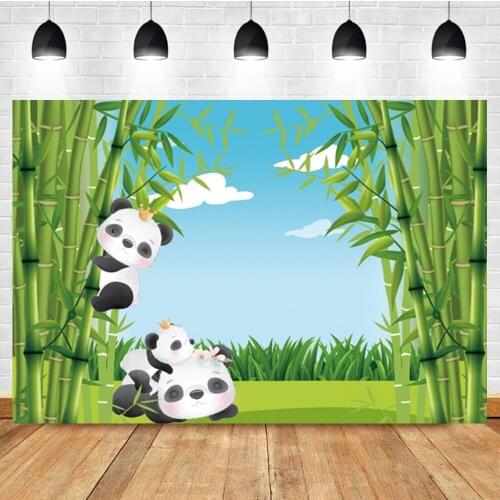 Laeacco Cartoon Panda Bamboo Forest Newborn Birthday Portrait Photo Photography Backdrop Photo Background For Photo Studio