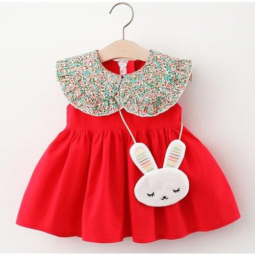 TELOTUNY Summer dress Newborn Baby Kids Girls Sleeveless Floral Printed Doll collar Mini Princess Dress+Bag Childrens Clothes