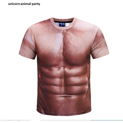 Abdominal muscle man Printed short-sleeved T-shirt mens street fashion casual Slim breathable Creative Tattoo Pattern Tops