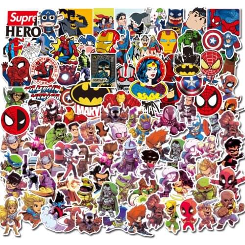 100 New Non-repetitive Marvel The Avengers Anime Hero Iron Man Spiderman Sticker Luggage Computer Water Cup Waterproof Stickers