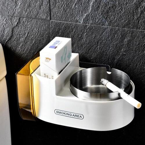 Toilet Wall-mounted Ash Tray With Cover Creative Punch-free Stainless Steel Ashtray Home Ash Storage Box Smoking Accessories