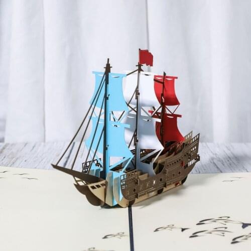 3d Cards Fathers Day Greeting Pop Up Cards Fathers Day Gift Galleon Rides the Wind and Wavesfor Business Teachers Day