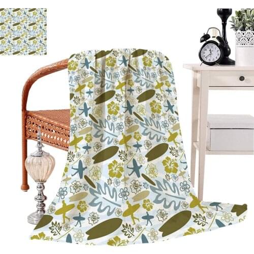 Luau Luxury Throw Blanket Beach with Silhouette of Surfer Waves and Exotic Plant Summer Theme Microplush Blankets for Couch Bed