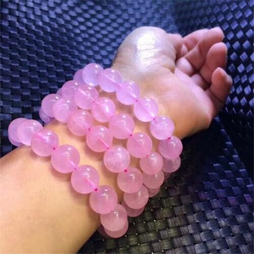 Pink Rose Powder Crystal Quartz Natural Stone Streche Bracelet Elastic Cord Pulserase Jewelry Beads Lovers Woman Gift