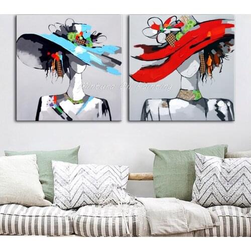 Mintura Hand Painted Modern Beautiful Straw Hat Girl People Abstract Art Oil Paintings On Canvas Home Decor Wall Art No Framed