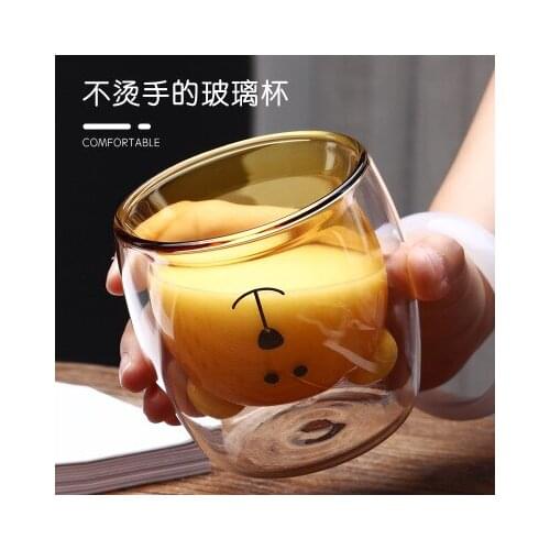 Glass Mugs Double Wall Glass mug, Bear cat dog animal Double-layer glass mug Coffee Cup, Christmas mug gift ,cute Tea Milk Cup