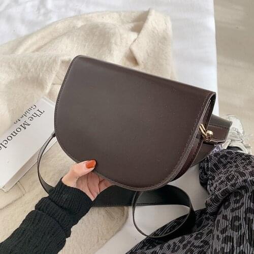 New Fashion Women Solid Color Shoulder Handle Bag Saddle Bag Trend Casual PU Material Summer Cross Body Bag Ladies Girls Handbag