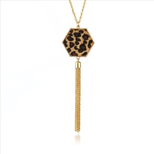 Light Yellow Gold Color Alloy Hexagon Many Style Pendant Link Chain Necklace with Tassels Jewelry