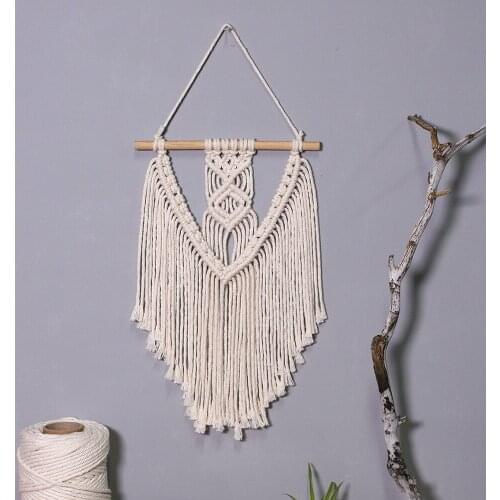 Woven Tassel Tapestry Macrame Wall Hanging Decor Boho Chic Art Woven Tapestry for Nursery Bedroom Apartment Décor 37cm x 20cm