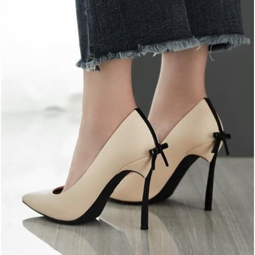 Fashion Woman Pointed Toe Slip On Stiletto Heels Butterfly Knot Back High Heel Party Sexy Lady Metal Heels Dress Shoes Big Size