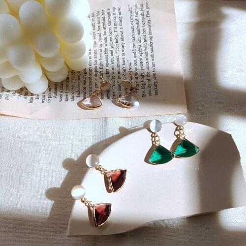 Drop Earrings for Women Simple Glass Crystal Sector Earrings Fashionable Geometric Pendant Earrings Jewelry Wholesale