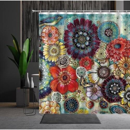 Bathroom Curtains Mandala Flower Bohemia Bird Butterfly Feather Pattern Waterproof Polyester Bathtub Decoration Bath Accessories