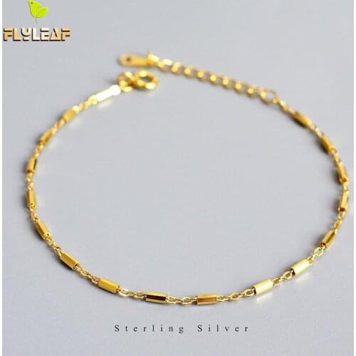 Gold Real 925 Sterling Silver Bracelets For Women Cylinder Chain Fashion Fine Jewelry Femme Bracelets & Bangles Flyleaf