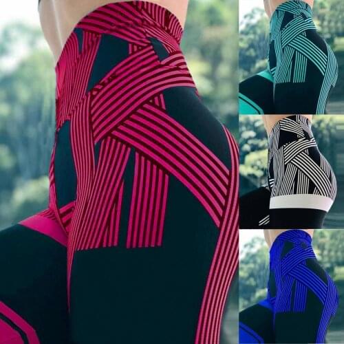 70% Hot Sell Women High Waist Leggings Digital Stripe Print Breathable Fitness Trousers Pants
