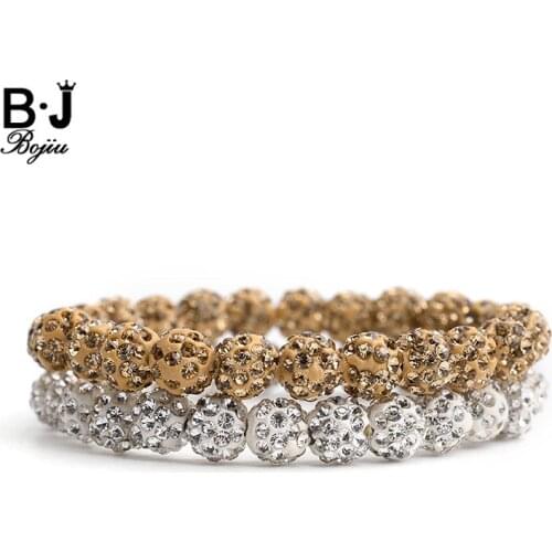 BOJIU Trendy Zircon Beads Bracelets For Women Brown White Ball Rhinestone Crystal Bracelet Femme Female Jewelry Best Gift BC202