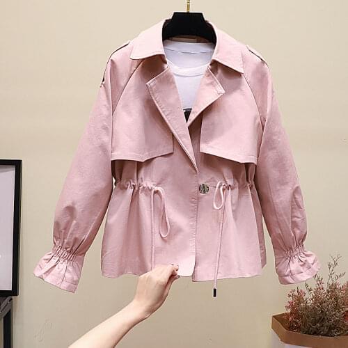 Women Short Trench 2020 New Spring Autumn Casual Trench Coat with sashes Double breasted Vintage Outerwear Windbreaker XA60