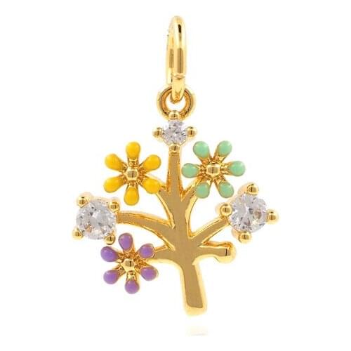 Micropavé Cubic Zirconia Tree of Life Gold Necklace, Tree Flower Ornaments, Grandmother Tree Pendant, DIY Jewelry Components 16