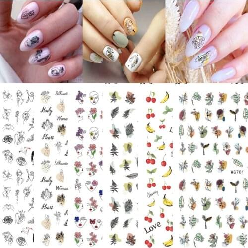1Pcs 3D Black Portrait 3D Stickers Nail Decals Leaf Design Laser Shinning Manicure Decoration Nail Art Slider Adhesive Tip
