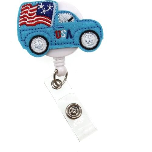 10pcs/20pcs/lot USA Car Felt Badge Reels America Flag For 4th July Independence Day Retractable Badge Holder