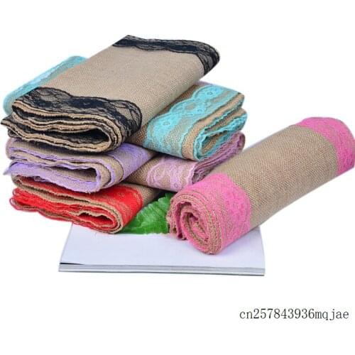 10pcs Vintage Table Runner Burlap Lace Hessian Ribbon Natural Jute Country Style Party Wedding Decoration