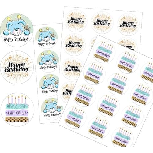 24/48pcs Happy Birthday Round Sticker Paper Adhesive Stickers Tape Label For Homemade Bakery Gift Seal Packaging Kids Party