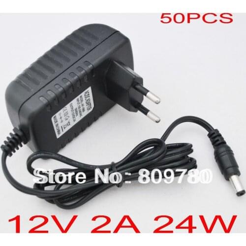 50PCS High quality 12V 2A AC 100V-240V Converter Switching power adapter DC 2000mA Supply EU Plug DC 5.5mm x 2.1mm-2.5mm