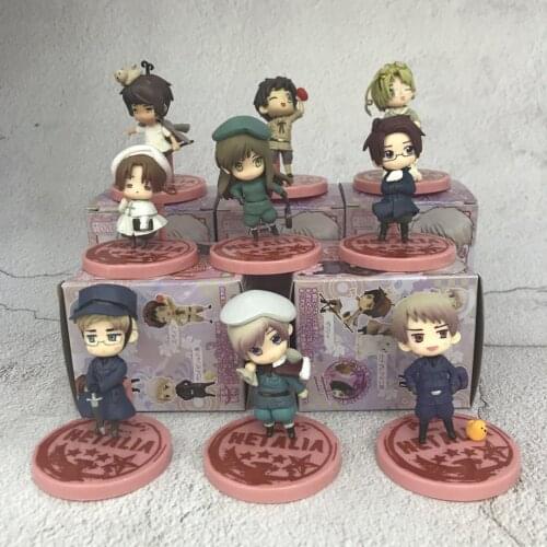9pcs/set Anime Axis Powers Action Figure Hetalia Renewal Italy United States Alfred F Jones Q Version Model Moni Kids Kawaii Toy