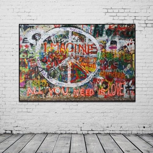Graffiti Art Abstract Canvas Painting Posters and Prints "All you need is love" Imagine Wall Canvas Art Salon Home Decor