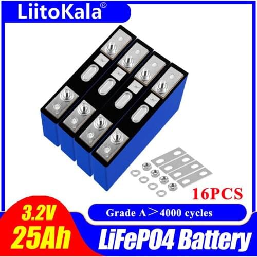 16pcs LiitoKala 3.2v 25ah Lifepo4 Cells High 1C Discharge Current Bateria for Diy 48v Ebike Car Boat Start Solar Motorhome Solar