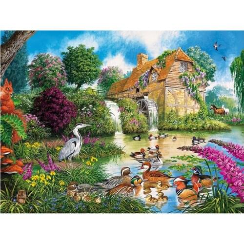 Full Square Round Drill Diamond Embroidery animal 5D Diy Diamond Painting duck lake Cross Stitch Diamond Mosaic StickerZP-244