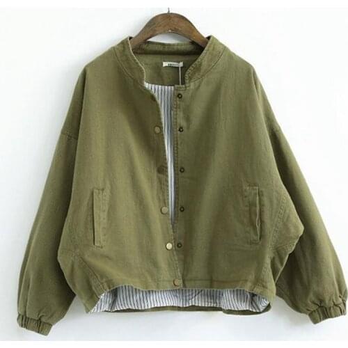 Japanese art pure cotton baseball uniform female 2021 spring and autumn new bf wind solid color single-breasted casual jacket