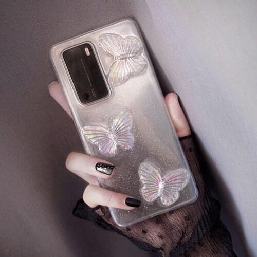 LOVECOM Glitter 3D Butterfly Phone Case For Samsung A51 A71 A21S A50 A12 A42 A52 S21 S20 S10 S9 Plus Note 20 10 Soft Clear Cover