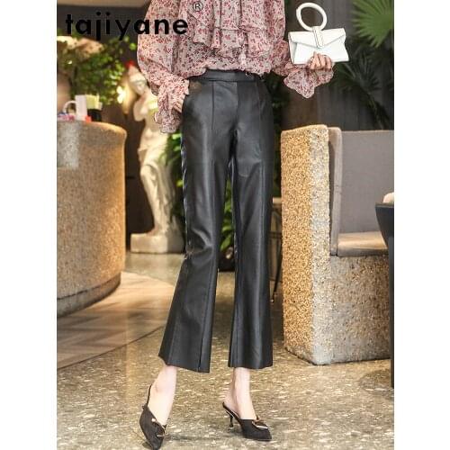 Trousers Women for Real Cowhide Leather Pants Female Black Flare Pants Plus Size 4xl 2021 Pantalon Pour Femme Pph4558