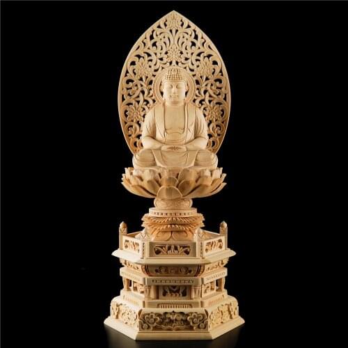 CCZHIDAO Amitabha Buddha Wooden Hand Sculpture Buddha Statue Kai Guang Feng Shui Collection