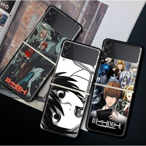 For Samsung Galaxy Z Flip 3 5G Case Luxury Matte Black Hard Phone Cover ZFlip 3 Shockproof Fundas Shell Anime Death Note Ryuk