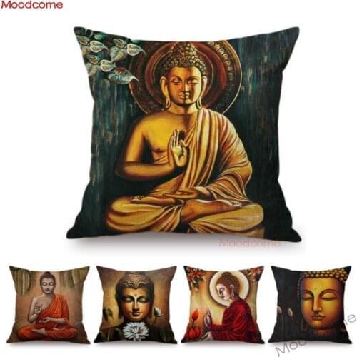 Gautama Buddha Sakymuni Oil Painting Buddism Home Decoration Art Throw Pillow Case Southeast Asia Style Car Pillow Cushion Cover