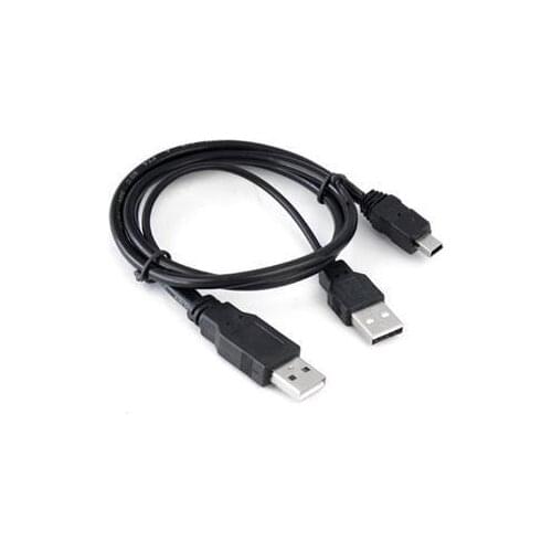 USB 2.0 Mini-B (M) to Dual USB 2.0 A (M) Y Cable (Black) - Dual USB Supplies an Extra Boost of Power