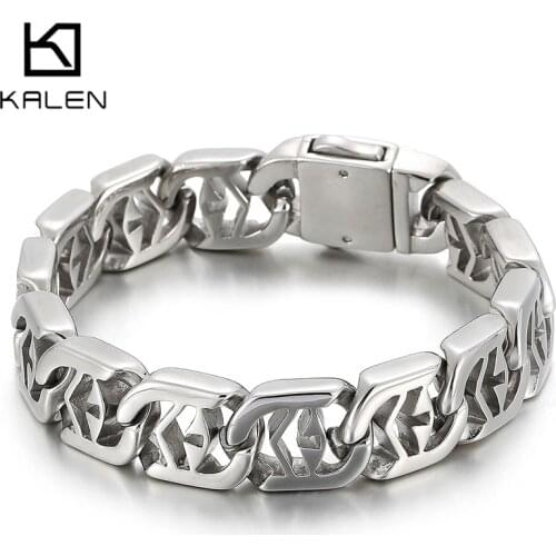 Kalen14mm Punk Hollow Accessory Chain Mens Stainless Steel Bracelet Party Jewelry Cuban Chain