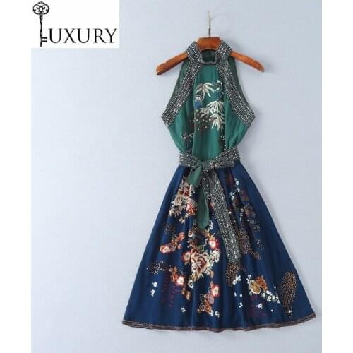 Club Sequin Evening Bead Women Sexy Halter Neck Lux Embroidery Sleeveless A-Line Elegant Robe Dress Party Vestidos