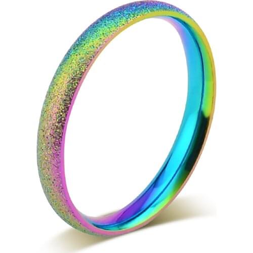 Simple Rainbow Ring for Women Matte Narrow Trendy Ring Colorful Scrub Titanium Steel Ring Wedding Band Jewelry Best Friends Gift