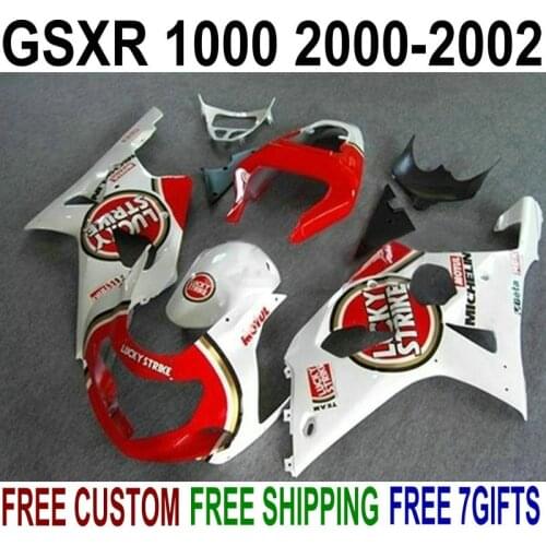 7 free gifts motorcycle fairing kit for Suzuki gsxr1000 2000 2001 2002 K1 K2 red white fairings set GSXR 1000 00 01 02 IU37