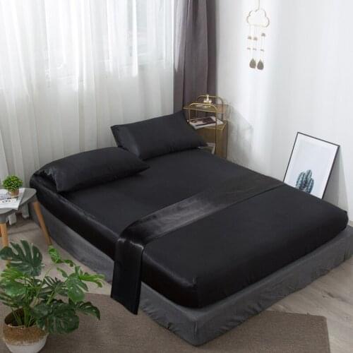 Bedding Set 4pcs Luxury Bed Sheet Set King Queen Size Satin Soft Bed Cover Bedclothes Fitted and Flat Sheet with Pillowcase