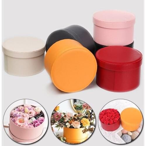 Leather Flower Box Holding Bucket Round Gift Box World Cover Storage Box Christmas Party Gift Box