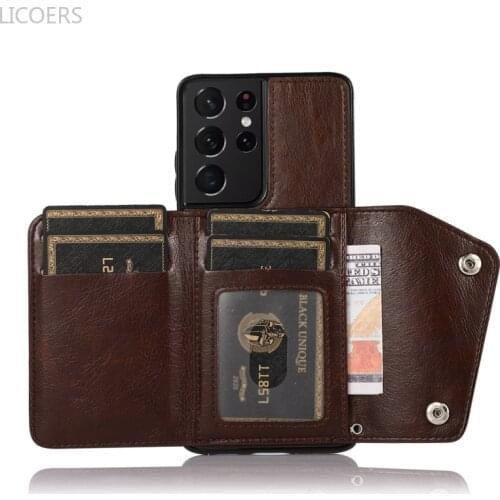 S21 Ultra Retro Leather Wallet Bags for Samsung Galaxy S21 Note 20 Ultra S20 FE Plus A52 A72 A51 A71 Card Stand Back Case Cover