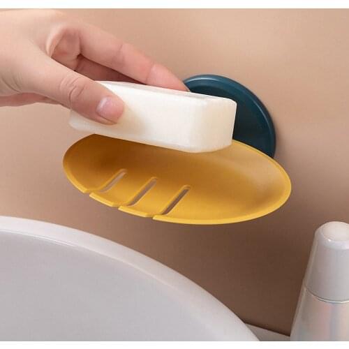 Creative Round Suction Cup Drain Soap Box Holder Household Wall-Mounted Soap Dishes Bathroom Sundries Punch-Free Drain Tray